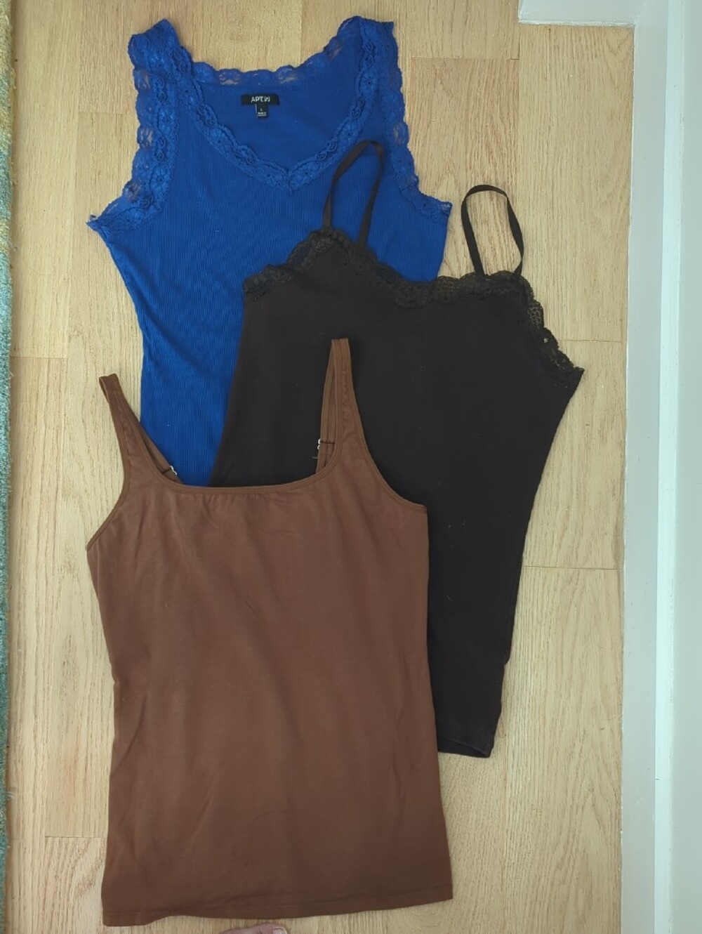 Three (3) LARGE Women's Camisoles Brown & Blue - Faded Glory, Apt. 9 Amazon
